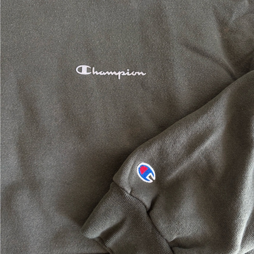 Olive green champion sweater. Size XL.